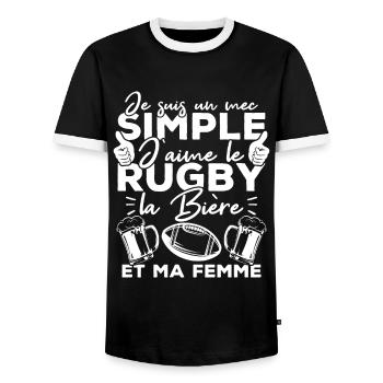 Mec simple j aime le rugby la bière et ma femme - T-shirt contrasté Homme - noir/blanc - Devant - AI Model Female 172 light (172cm) & AI Model Male 178 light (178cm)