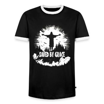 Christian Quotes Designs sauvés par la grâce - T-shirt contrasté Homme - noir/blanc - Devant - AI Model Female 172 light (172cm) & AI Model Male 178 light (178cm)