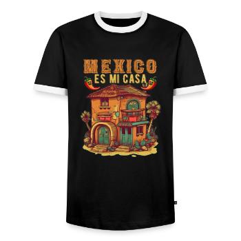 Mexico Beach Holiday by the Sea Design Beach Motif - Men's Ringer Shirt - black/white - Front - AI Model Female 172 light (172cm) & AI Model Male 178 light (178cm)