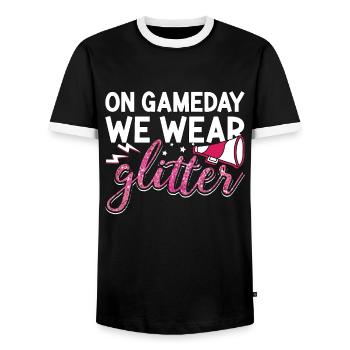 Cheerleading le jour du match, nous portons des paillettes d’encouragement - T-shirt contrasté Homme - noir/blanc - Devant - AI Model Female 172 light (172cm) & AI Model Male 178 light (178cm)