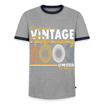 20e anniversaire Né en février 2003 Original 2003 - T-shirt contrasté Homme - gris/marine  - Devant - AI Model Female 172 light (172cm) & AI Model Male 178 light (178cm)