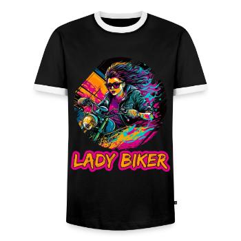 Lady Biker für eine Motorradfahrerin Bikerin - Männer Kontrast-T-Shirt - Schwarz/Weiß - Vorne - AI Model Female 172 light (172cm) & AI Model Male 178 light (178cm)