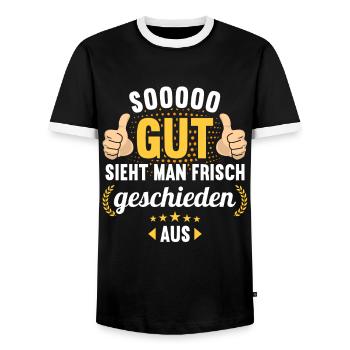 So gut sieht man frisch geschieden aus Scheidungs - Männer Kontrast-T-Shirt - Schwarz/Weiß - Vorne - AI Model Female 172 light (172cm) & AI Model Male 178 light (178cm)