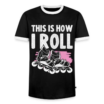 skater inline - Männer Kontrast-T-Shirt - Schwarz/Weiß - Vorne - AI Model Female 172 light (172cm) & AI Model Male 178 light (178cm)