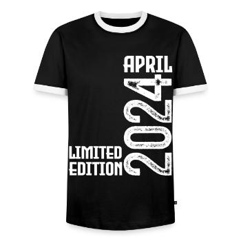 Gift April 2024. Birthday April 2024. April. - Men's Ringer Shirt - black/white - Front - AI Model Female 172 light (172cm) & AI Model Male 178 light (178cm)