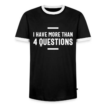 I Have More Than Four Questions - Men's Ringer Shirt - black/white - Front - AI Model Female 172 light (172cm) & AI Model Male 178 light (178cm)