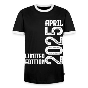 Gift April 2025. Birthday April 2025. April. - Men's Ringer Shirt - black/white - Front - AI Model Female 172 light (172cm) & AI Model Male 178 light (178cm)