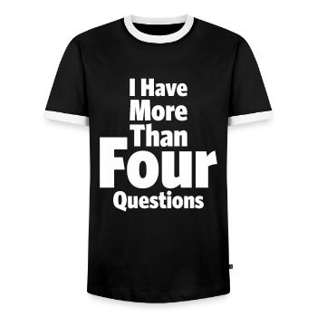 I Have More Than Four Questions - Sarcastic Design - Men's Ringer Shirt - black/white - Front - AI Model Female 172 light (172cm) & AI Model Male 178 light (178cm)