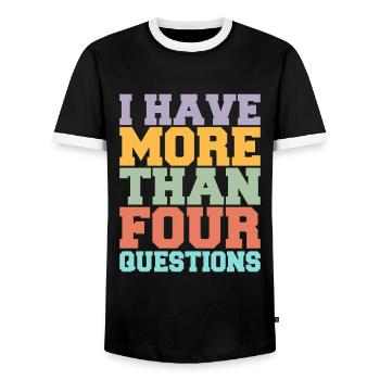 I Have More Than Four Questions - Sarcastic Design - Men's Ringer Shirt - black/white - Front - AI Model Female 172 light (172cm) & AI Model Male 178 light (178cm)