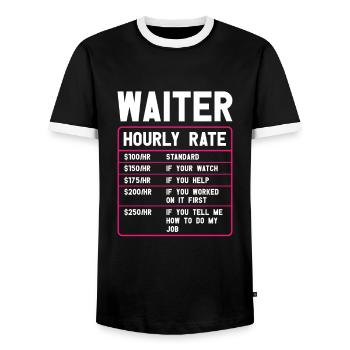 Waitress Bartender Waiter Server - Men's Ringer Shirt - black/white - Front - AI Model Female 172 light (172cm) & AI Model Male 178 light (178cm)