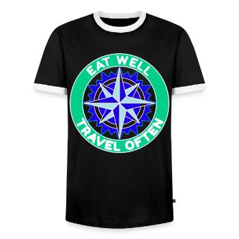 Bien manger Voyager souvent voyageurs - T-shirt contrasté Homme - noir/blanc - Devant - AI Model Female 172 light (172cm) & AI Model Male 178 light (178cm)