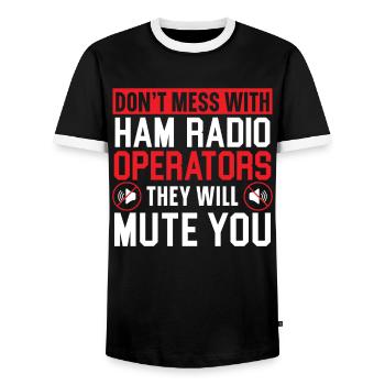 Ne plaisantez pas avec les radioamateurs - T-shirt contrasté Homme - noir/blanc - Devant - AI Model Female 172 light (172cm) & AI Model Male 178 light (178cm)