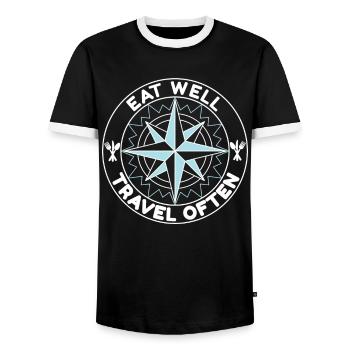 Bien manger Voyager souvent Weltentdecker Spruch - T-shirt contrasté Homme - noir/blanc - Devant - AI Model Female 172 light (172cm) & AI Model Male 178 light (178cm)