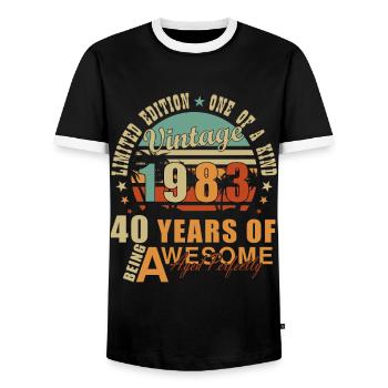 1983 - Jahrgang 1983 - Baujahr 1983 - Männer Kontrast-T-Shirt - Schwarz/Weiß - Vorne - AI Model Female 172 light (172cm) & AI Model Male 178 light (178cm)
