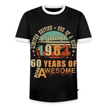 Oldtimer Baujahr 1963 - 60. Geburtstag - Männer Kontrast-T-Shirt - Schwarz/Weiß - Vorne - AI Model Female 172 light (172cm) & AI Model Male 178 light (178cm)