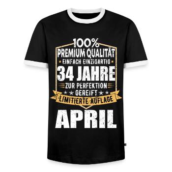 34. Geburtstag April Jahrgang 1989 Vintage - Männer Kontrast-T-Shirt - Schwarz/Weiß - Vorne - AI Model Female 172 light (172cm) & AI Model Male 178 light (178cm)