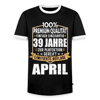 39. Geburtstag April Jahrgang 1984 Vintage - Männer Kontrast-T-Shirt - Schwarz/Weiß - Vorne - AI Model Female 172 light (172cm) & AI Model Male 178 light (178cm)