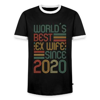 Worlds Best Ex Wife since 2020 Divorce - Men's Ringer Shirt - black/white - Front - AI Model Female 172 light (172cm) & AI Model Male 178 light (178cm)