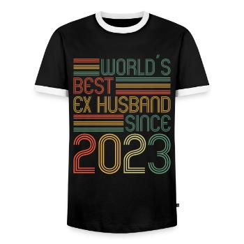 Worlds Bets Ex Husband since 2023 Divorce - Men's Ringer Shirt - black/white - Front - AI Model Female 172 light (172cm) & AI Model Male 178 light (178cm)