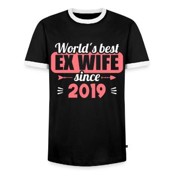 Worlds Best Ex Wife since 2019 Divorce - Men's Ringer Shirt - black/white - Front - AI Model Female 172 light (172cm) & AI Model Male 178 light (178cm)