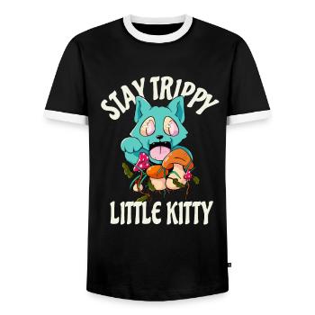 Acid Kätzchen Lustige Hippie Katze Psychedelisch - Männer Kontrast-T-Shirt - Schwarz/Weiß - Vorne - AI Model Female 172 light (172cm) & AI Model Male 178 light (178cm)