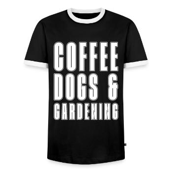 Hobbygärtner Garten Kaffee Gartenhund - Männer Kontrast-T-Shirt - Schwarz/Weiß - Vorne - AI Model Female 172 light (172cm) & AI Model Male 178 light (178cm)