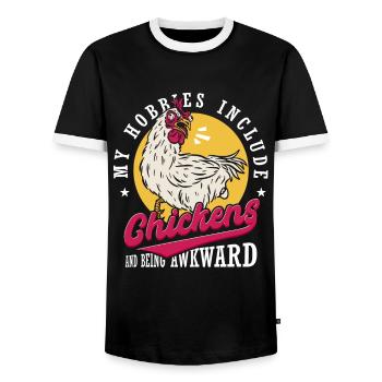 Hühnerstall | Zu meinen Hobbys gehören Hühner - Männer Kontrast-T-Shirt - Schwarz/Weiß - Vorne - AI Model Female 172 light (172cm) & AI Model Male 178 light (178cm)