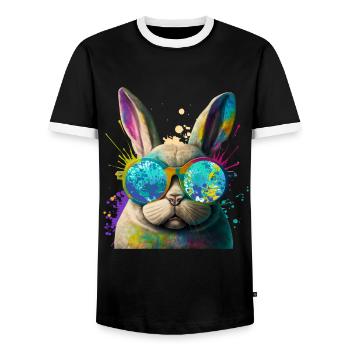 Hasengesicht Cooler Osterhase mit Brille - Männer Kontrast-T-Shirt - Schwarz/Weiß - Vorne - AI Model Female 172 light (172cm) & AI Model Male 178 light (178cm)
