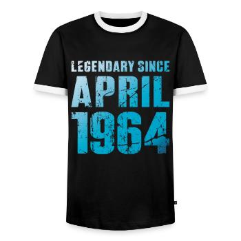 Legendary since April 1964 birthday present - Men's Ringer Shirt - black/white - Front - AI Model Female 172 light (172cm) & AI Model Male 178 light (178cm)