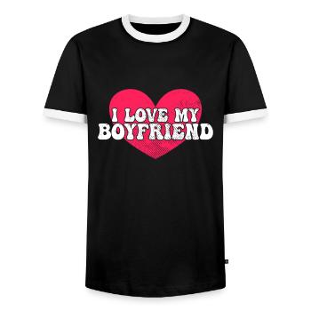 J’aime mon petit ami - T-shirt contrasté Homme - noir/blanc - Devant - AI Model Female 172 light (172cm) & AI Model Male 178 light (178cm)