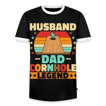 Husband Dad Cornhole Legend - Männer Kontrast-T-Shirt - Schwarz/Weiß - Vorne - AI Model Female 172 light (172cm) & AI Model Male 178 light (178cm)