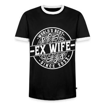Worlds Best Ex Wife since 2022 Divorce - Men's Ringer Shirt - black/white - Front - AI Model Female 172 light (172cm) & AI Model Male 178 light (178cm)