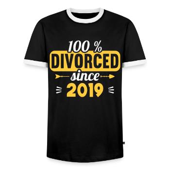 100 % Divorced since 2019 Scheidungs - Männer Kontrast-T-Shirt - Schwarz/Weiß - Vorne - AI Model Female 172 light (172cm) & AI Model Male 178 light (178cm)