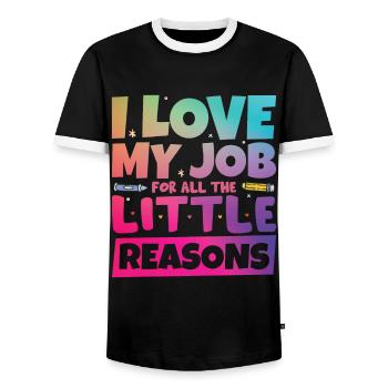 I Love My Job For All The Little Reasons - Men's Ringer Shirt - black/white - Front - AI Model Female 172 light (172cm) & AI Model Male 178 light (178cm)