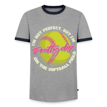 Softball Gift Softball Player Pitcher Catcher - Men's Ringer Shirt - grey/navy  - Front - AI Model Female 172 light (172cm) & AI Model Male 178 light (178cm)