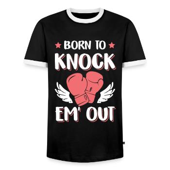 Knock Out Boxing Gloves - Men's Ringer Shirt - black/white - Front - AI Model Female 172 light (172cm) & AI Model Male 178 light (178cm)