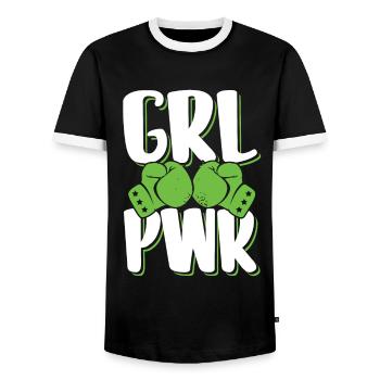 Girl Girl Boxing - Men's Ringer Shirt - black/white - Front - AI Model Female 172 light (172cm) & AI Model Male 178 light (178cm)