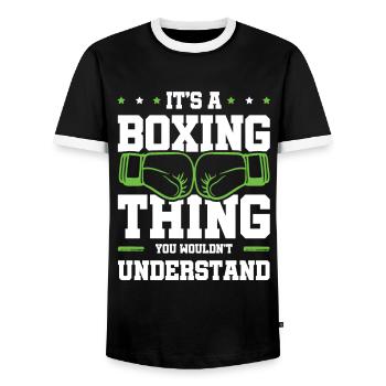 Boxing Boxing Gloves - Men's Ringer Shirt - black/white - Front - AI Model Female 172 light (172cm) & AI Model Male 178 light (178cm)