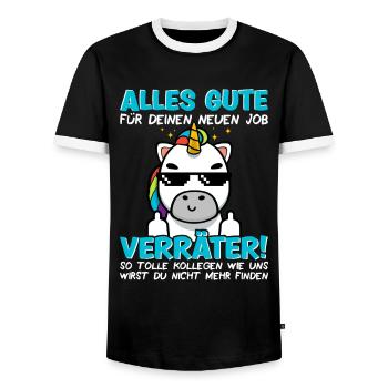 Jobwechsel Neuer Job Abschied Abschiedsgeschenk - Männer Kontrast-T-Shirt - Schwarz/Weiß - Vorne - AI Model Female 172 light (172cm) & AI Model Male 178 light (178cm)