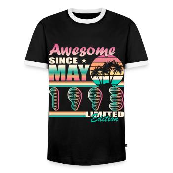 Year of birth 1993 May - Men's Ringer Shirt - black/white - Front - AI Model Female 172 light (172cm) & AI Model Male 178 light (178cm)