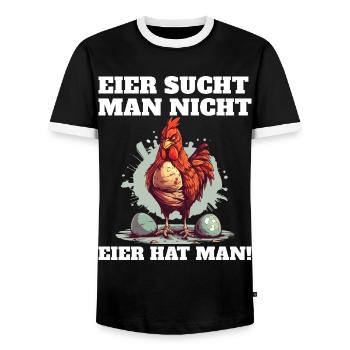 Eier sucht man nicht Eier hat man Hahn Ostern - Männer Kontrast-T-Shirt - Schwarz/Weiß - Vorne - AI Model Female 172 light (172cm) & AI Model Male 178 light (178cm)