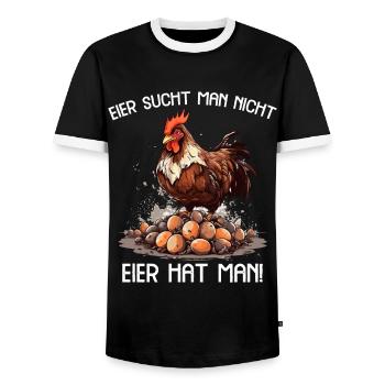 Eier sucht man nicht Eier hat man Hahn Ostern - Männer Kontrast-T-Shirt - Schwarz/Weiß - Vorne - AI Model Female 172 light (172cm) & AI Model Male 178 light (178cm)