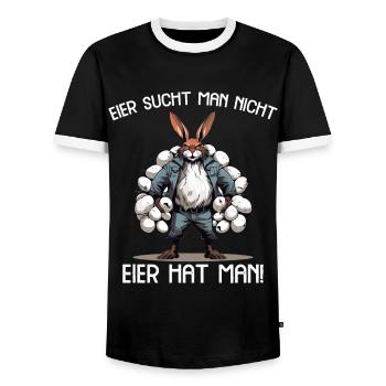 Eier sucht man nicht Eier hat man Hase Ostern - Männer Kontrast-T-Shirt - Schwarz/Weiß - Vorne - AI Model Female 172 light (172cm) & AI Model Male 178 light (178cm)