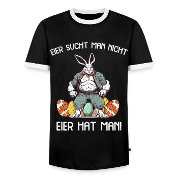Eier sucht man nicht Eier hat man Hase Ostern - Männer Kontrast-T-Shirt - Schwarz/Weiß - Vorne - AI Model Female 172 light (172cm) & AI Model Male 178 light (178cm)