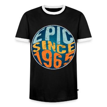 Epic since 1965 - Men's Ringer Shirt - black/white - Front - AI Model Female 172 light (172cm) & AI Model Male 178 light (178cm)