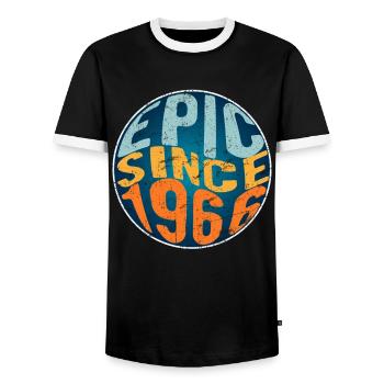Epic since 1966 - Men's Ringer Shirt - black/white - Front - AI Model Female 172 light (172cm) & AI Model Male 178 light (178cm)
