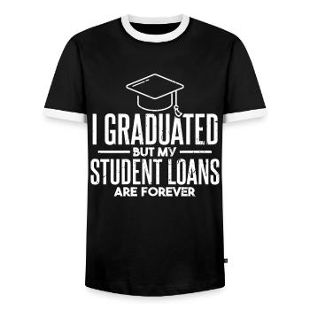 Graduated Funny School Graduation Master - Men's Ringer Shirt - black/white - Front - AI Model Female 172 light (172cm) & AI Model Male 178 light (178cm)