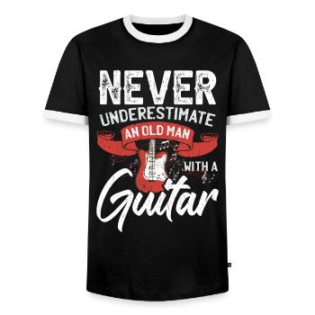 Unterschätze niemals einen alten Mann mit einer Gitarre - Männer Kontrast-T-Shirt - Schwarz/Weiß - Vorne - AI Model Female 172 light (172cm) & AI Model Male 178 light (178cm)