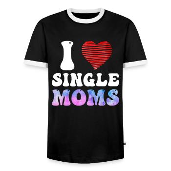 I love Single Moms Party Malle Single Men - Men's Ringer Shirt - black/white - Front - AI Model Female 172 light (172cm) & AI Model Male 178 light (178cm)