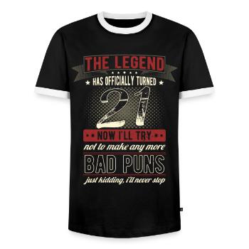 The legend officially 21 years 21st birthday - Men's Ringer Shirt - black/white - Front - AI Model Female 172 light (172cm) & AI Model Male 178 light (178cm)